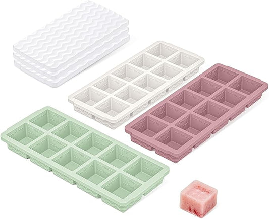 Doasuwish Ice Cube Trays with Lid, 3 Pack 10 Cubes 2 Tbsp. Silicone Ice Cube Trays for Freezer, Perfect for Freezing and Storing Ice Cubes, Chocolates, Sauces, Juices, Fruit Purees and More, BPA Free