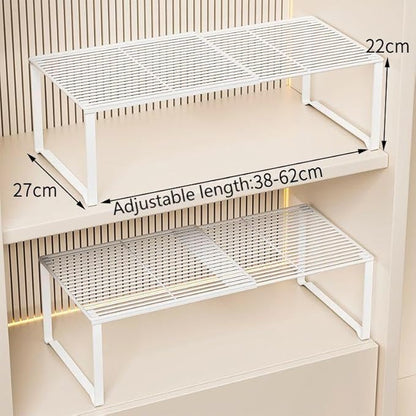 Extendable Metal Wire Shelf Organizer - Adjustable 15-24.4in Length, Stackable Storage Rack for Kitchen/Pantry/Bathroom/Shoe Cabinet/Tool Closet (1, White) - Image 2