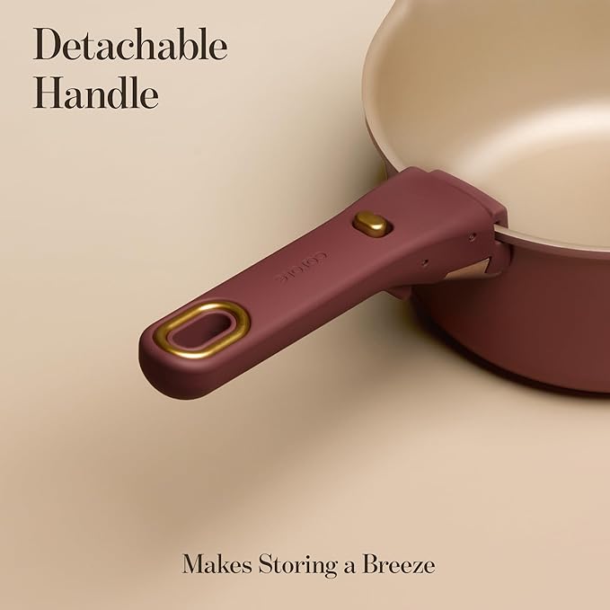 CAROTE 2.0Qt & 3.0Qt Titanium Nonstick Reinforced Sauce Pan Sets with Lid, Non-Stick Saucepans Cookware Set with Pour Spout with Detachable Handle, PFOS, PFOA Free, Induction Comptable, Burgundy - Image 4