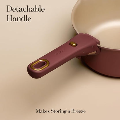CAROTE 2.0Qt & 3.0Qt Titanium Nonstick Reinforced Sauce Pan Sets with Lid, Non-Stick Saucepans Cookware Set with Pour Spout with Detachable Handle, PFOS, PFOA Free, Induction Comptable, Burgundy - Image 4