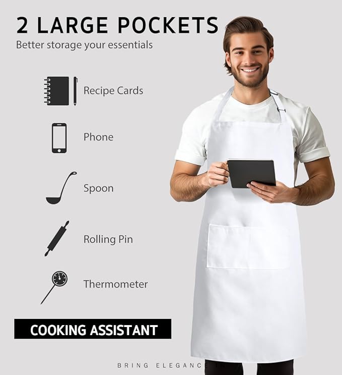 Syntus Apron for Men Women, Adjustable Cooking Kitchen Chef Aprons with 2 Pockets, Cotton/Polycotton/Polyester - Image 4