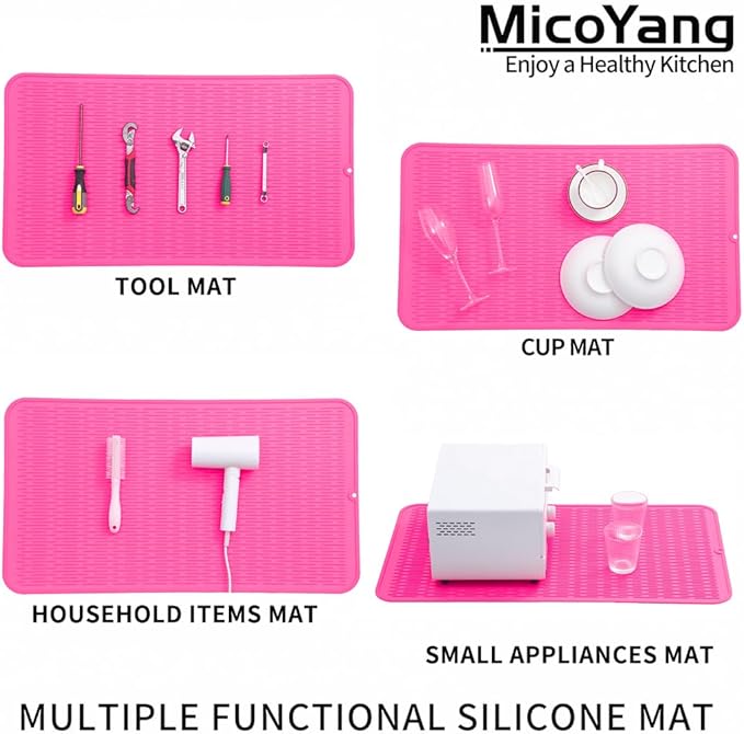 MicoYang Silicone Dish Drying Mat for Multiple Usage,Easy clean,Eco-friendly,Heat-resistant Silicone Mat for Kitchen Counter or Sink,Refrigerator or Drawer Liner Rose 4XL 32 inches x 18 inches - Image 4
