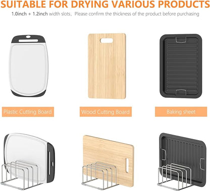 KORRTFID Cutting Board Holder Stand, Chopping Board Storage Rack, Cutting Board Organizer, 304 Stainless Steel Chopping Board Holder, Cookie Sheets Organizer 1.0+1.2 Inch Width Slots(Large) - Image 4