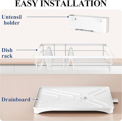 SNTD Dish Drying Rack for Kitchen Counter - Large Dish Rack with Drainboard, Rustproof Dish Drainer with Utensil Holder for Sink, White - Image 6