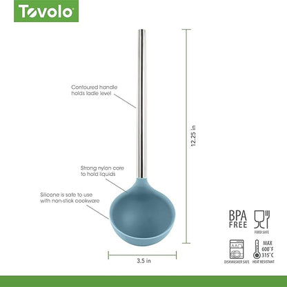 Tovolo Silicone Ladle with Stainless Steel Handle Blue Slate Soup Ladle Large, Dishwasher Safe Heat Resistant BPA Silicone Ladle Deep Spoon with Reinforced Nylon Core for Soup, Stew, Sauce & Punch - Image 4