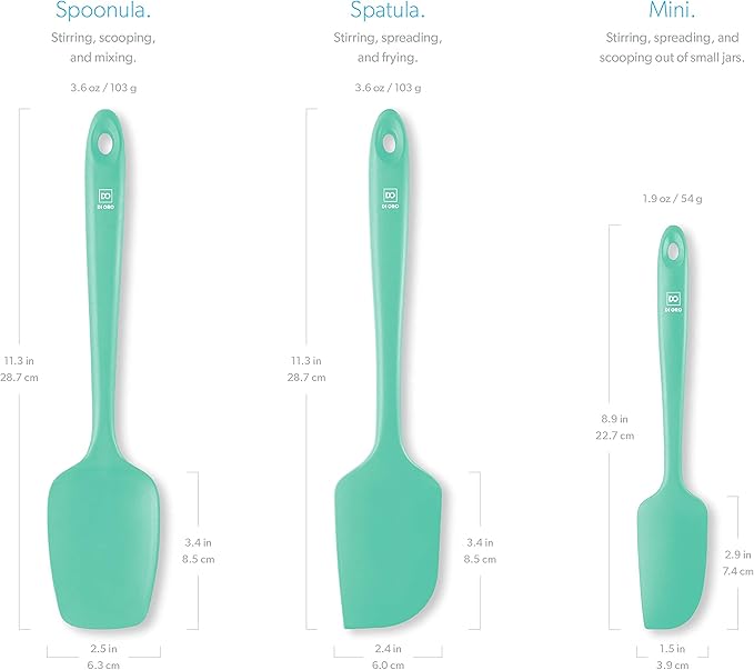 DI ORO Silicone Spatula Set - Rubber Kitchen Spatulas for Baking, Cooking, & Mixing - 600°F Heat-Resistant & BPA Free Silicone Scraper Spatulas for Nonstick Cookware - Dishwasher Safe (3pc, Mint) - Image 5