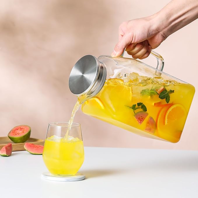 1 Gallon Square Glass Pitcher with Lid and Spout, Borosilicate Glass Carafe for Hot/Cold Drink, Water Pitchers with Handle for Fridge, Extra Large Jug for Iced Tea, Coffee, Juice, Beverage - Image 4