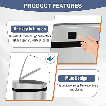 PayLessHere | 13 Gallon Stainless Steel Trash Can | Steel | Automatic Touchless Lid with Motion Sensor | Kitchen Garbage Can with Waterproof Design | for Home, Office, Bathroom | Pack of 1 - Image 5