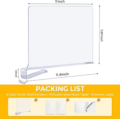 JOY DECOR 2 Pack Acrylic Clear Shelf Dividers for Closets Organizer and Storage Adjustable Vertical Wood Shelf Closet Separators for Clothes,Book,Bags in Bedroom and Kitchen - Image 2
