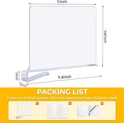 JOY DECOR 6 Pack Acrylic Clear Shelf Dividers for Closets Organizer and Storage Adjustable Vertical Wood Shelf Closet Separators for Clothes,Book,Bags in Bedroom and Kitchen - Image 2