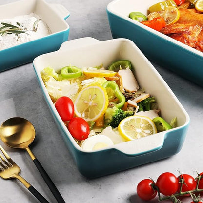Sweejar Ceramic Bakeware Set, Rectangular Baking Dish for Oven Lasagna Pans for Cooking, Kitchen, Cake Dinner, Banquet and Daily Use, 11.8 x 7.8 x 2.76 Inches of Casserole Dishes (Gradient Blue) - Image 3