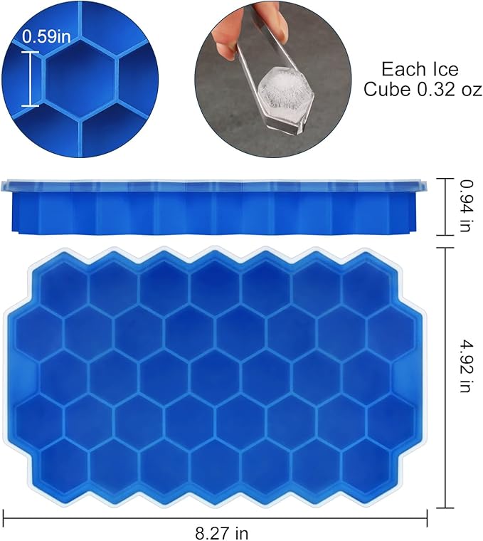 Ice Cube Trays for Freezer with Lid-37 Grid Silicone for Small Ice Cube Molds,Easy-Release Reusable in Organizer Bins or Ice Bucket for Cocktail bar or Iced Coffee Cup - Image 2