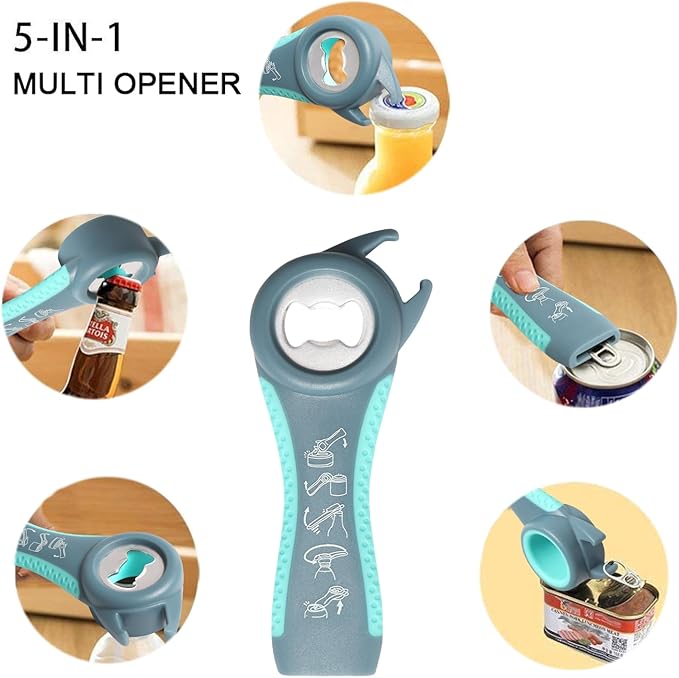 Jar Opener, 5 in 1 Multi Function Can Opener Bottle Opener Kit with Silicone Handle Easy to Use for Children, Elderly and Arthritis Sufferers (JAR-blue2.0) - Image 3
