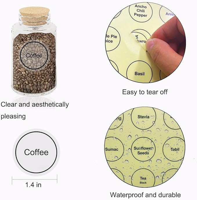 Spice Labels, 432Pcs Spice Labels Stickers 1.4in Waterproof Adhesive Round Preprinted Spice with Blank Label Black Tear Resistant Sticker for Kitchen Jars Caps Food Containers Organizers - Image 2