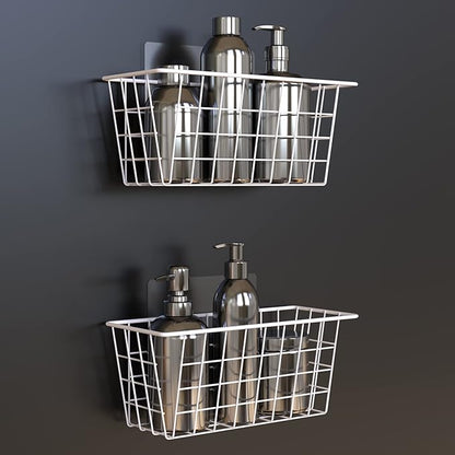 MaraFansie Wall Wire Baskets Bin No Drilling Adhesive Hanging Baskets Wall Mounted for Cabinet & Pantry Organization and Kitchen, Bathroom, Bedroom Storage, 2 Pack, White - Image 5