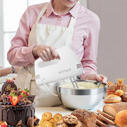 5-Speed Electric Hand Mixer, 4 Large Mixing Bowls Set, Handheld Mixers with Whisks Beater, Stainless Steel Metal Nesting Bowl Measuring Cups Spoons Kitchen Cake Blender for Baking Supplies - Image 6
