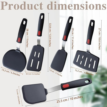 Silicone Spatula Set Turner, 5-Pack Spatulas for Nonstick Cookware, 600°F Heat Resistant Kitchen Cooking Utensils Set for Egg, Pancake Fish Sticky Baking Dishwasher Safe - Image 2