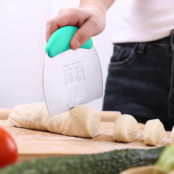 1 pcs Dough Pastry Scraper Chopper/Stainless Steel Dough Scraper Cutter with Ergonomic Rubber Non-Slip Grip/Dough Scraper Cutter/Pro Pastry Pizza Cutter Chopper (Blue-green) - Image 7