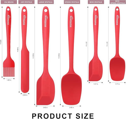 NileHome Silicone Spatula Set 6 Packs Food Grade Kitchen Utensils with Silicone Brush Heat Resistant BPA-free Rubber Spatula for Scraping, Baking, Cooking, Mixing, Red - Image 2