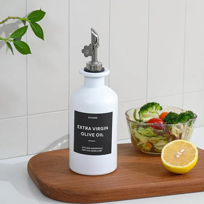 HOMCDALY Olive Oil Dispenser for Kitchen, 11.8oz Glass kitchen Dispenser Bottle, White Oil&Vinegar Cruet Set, Leakproof Oil Bottle for Cooking| Set of 2 (11.8oz – White) - Image 6