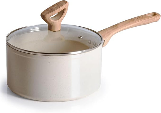 T-fal Revive Ceramic Nonstick Sauce Pan with Lid, 3 Qt Small Cooking Pot, Oven Safe Up To 350°F Saucepan Cookware, Kitchen Pots and Pans, Beige Granite by T-falbrand