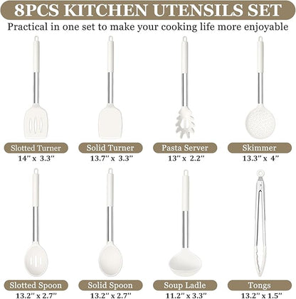 TeamFar Kitchen Utensils, 8PCS Cooking Silicone Utensils Kitchen Tool Kit with Stainless Steel Handle, for Nonstick Cookware Cooking Stirring Turning, Food Grade & Heat Resistant, Dishwasher Safe - Image 2