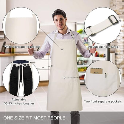 Jubatus 2 Pack 100% Cotton Aprons with 2 Pockets Cooking Chef Kitchen Adjustable Bib Apron for Women Men, Beige - Image 2