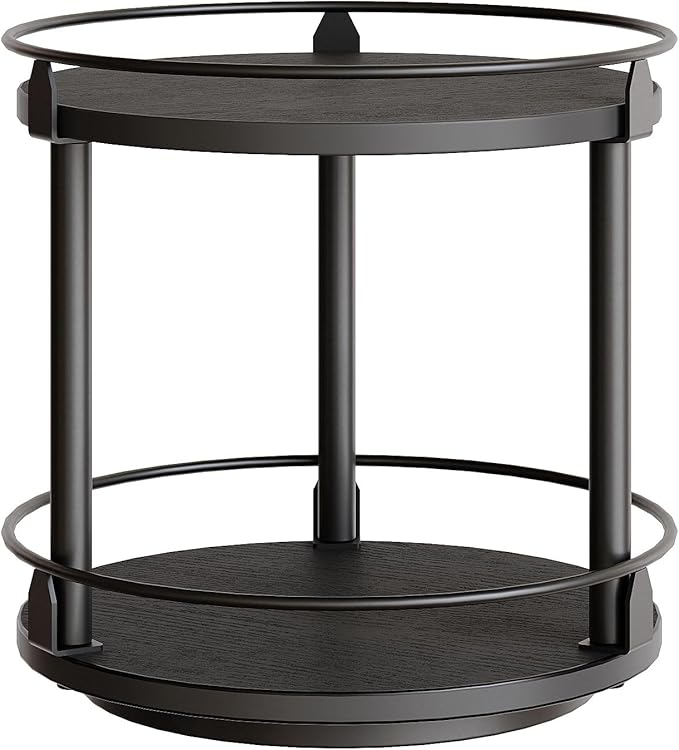 YATINEY Lazy Susan Organizer, Rotating Spice Rack, 2 Tier Spice Turntable Organizer, Industrial Turntable Spice Holder, for Kitchen Countertop and Cabinet, Compact and Versatile, Black SR22BK by Yatiney