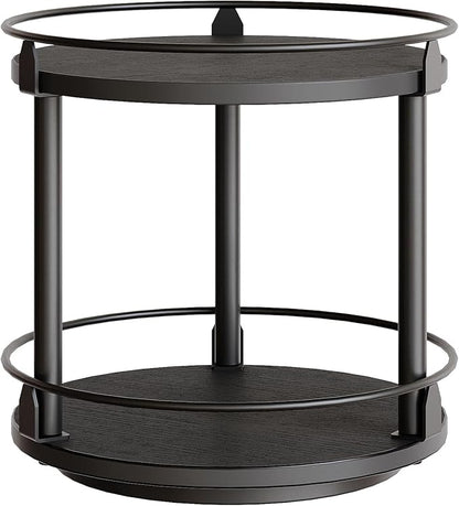 YATINEY Lazy Susan Organizer, Rotating Spice Rack, 2 Tier Spice Turntable Organizer, Industrial Turntable Spice Holder, for Kitchen Countertop and Cabinet, Compact and Versatile, Black SR22BK by Yatiney