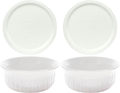 CorningWare FS16 16oz Round French White Casserole Dish w/F-16 French White Plastic Lid (2-Pack)