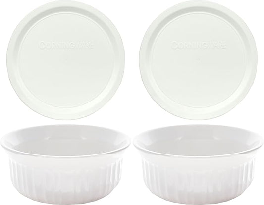 CorningWare FS16 16oz Round French White Casserole Dish w/F-16 French White Plastic Lid (2-Pack)