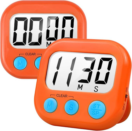 2 Pack Digital Kitchen Timer for Cooking Big Digits Loud Alarm Magnetic Backing Stand Cooking Timers for Baking Orange by AOUCE