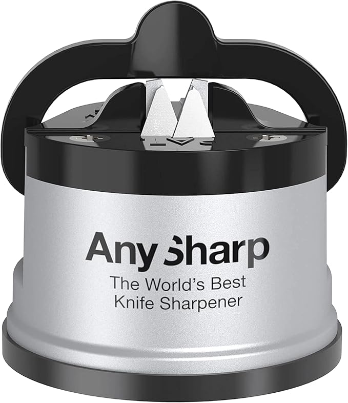 AnySharp – GLOBAL – Hands Free Knife Sharpener - Easy to Use Sharpening Tool with PowerGrip Suction Base and 20-Degree Pre-set Angle - For All Knives: Chef’s, Serrated, and Hardened Steel - Silver - Image 4