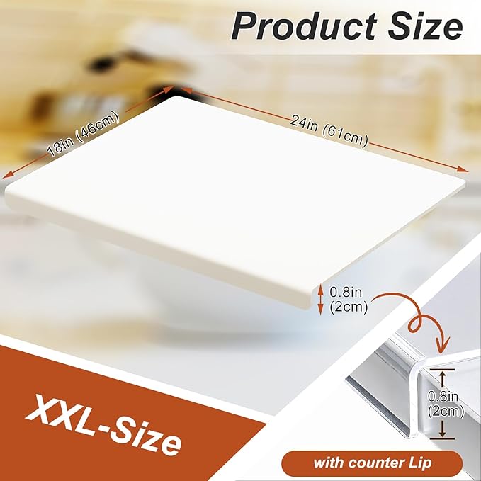 JJL Anti-Slip Acrylic Cutting Board with Counter Lip, 24 x 18 Inches, White, Perfect for Cutting Bread, Meat, and Vegetables, Ideal Choice for Kitchen Countertop Décor