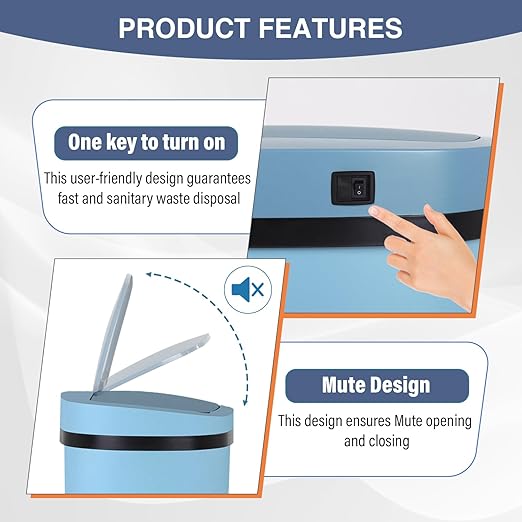 PayLessHere | 13 Gallon Stainless Steel Trash Can | Blue | Automatic Touchless Lid with Motion Sensor | Kitchen Garbage Can with Waterproof Design | for Home, Office, Bathroom | Pack of 1 - Image 5
