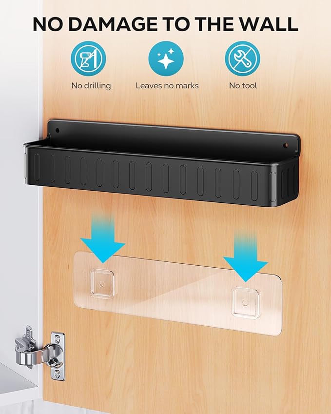 Nieifi Spice Rack Wall Mount, 4 Pack, Black, Screw or Adhesive Installation, Spice Rack Organizer for Your Kitchen Cabinet or Pantry Door - Image 5
