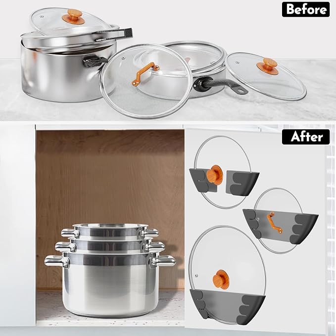Universal Adjustable Pot Lid Holder Organizer for Cabinet - Upgraded Patented Niceyos 4 Pack Pan Lids Organizers Inside Cabinet Door Wall Mount Pots Top Rack for Kitchen Cupboard Fit 6" to 13" (Black) - Image 7