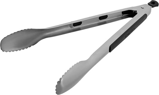Farberware Stainless Steel Kitchen Tongs 12 Inch Locking Heat Resistant Ergonomic Handle Scalloped Tips Durable Dishwasher Safe Cooking and Serving Tool