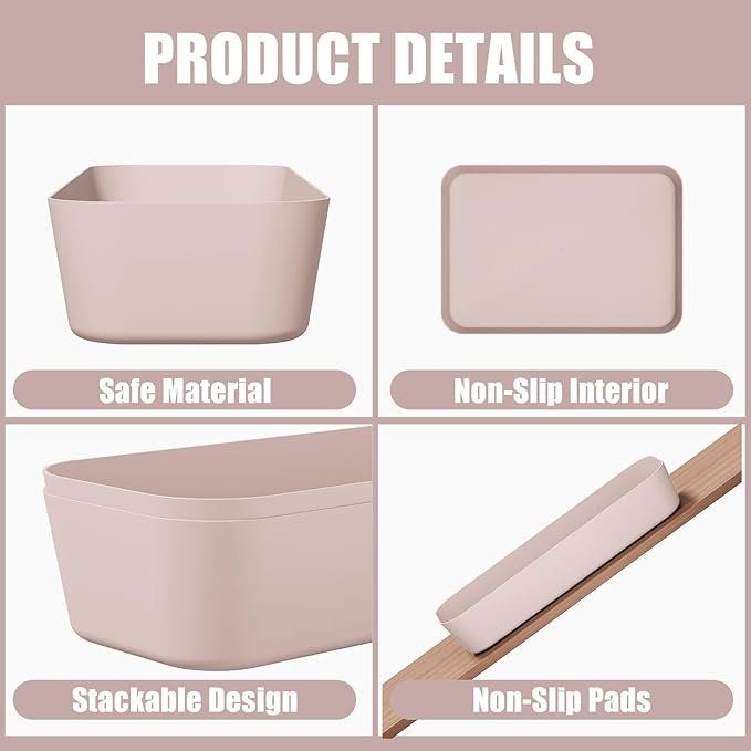 Plastic Drawer Organizers, 18 PCS Bathroom Drawer Organizer Bins, Desk and Vanity Organizer Plastic Tray, Makeup organizer and storage for Bedroom, Kitchen Gadgets Utensils and Office (Pink) - Image 3