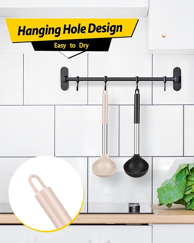 Pack of 2 Ladle Spoon,Silicone Large Spoon for Soup,Non Stick Kitchen Utensils with High Heat Resistant,BPA Free Perfect Kitchen Tools for Cooking, Stirring,Serving Soups (BLACK-KHAKI) - Image 6