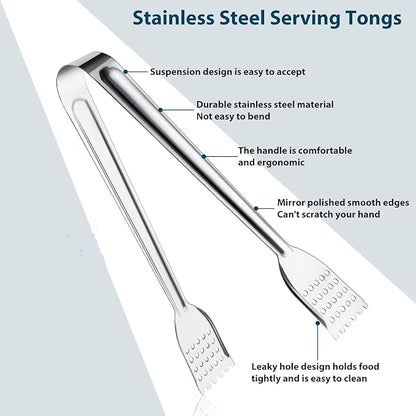 8 Pack Serving Tongs, 9 Inch, Silver, Stainless Steel, Ideal for Parties & Daily Use - Image 7