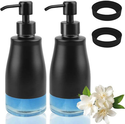 AUMIO Soap Dispenser with Non-Slip Silicone Pad, 2 Pack Kitchen Dish Refillable Liquid Dispensers, Matte Black Hand Soap Dispenser for Bathroom, Stainless Steel Case Glass Liner Hand Pump Dispensers by AUMIO
