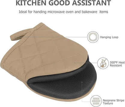1 Pair Short Oven Mitts - Silicone Kitchen Oven Gloves High Heat Resistant 500℉, Mini Oven Mits with Non-Slip Grip Surfaces and Hanging Loop for BBQ, Baking, Cooking and Grilling (Coffee) - Image 4