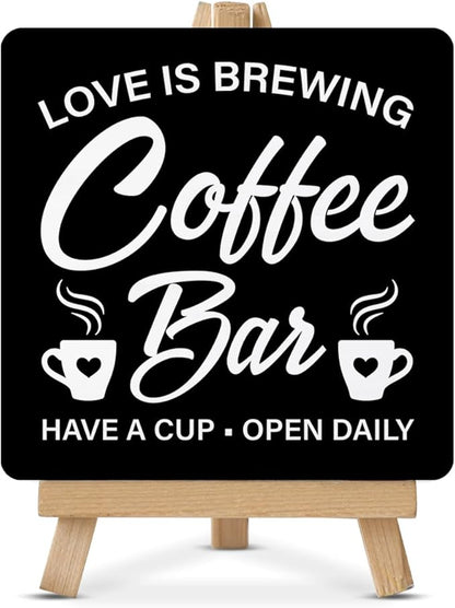 Coffee Signs, Coffee Bar Wood Sign with Easel Home Kitchen Desk Shelf Tabletop Table Decor by Unknown