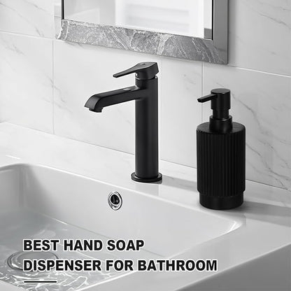 VIMERPA Black Soap Dispenser, 11 fl oz Hand Soap Dispensers for Bathroom, Matte Black Ribbed Glass Dish Soap Dispenser for Kitchen with Pump, Modern Refillable Liquid Soap Pump Bottle