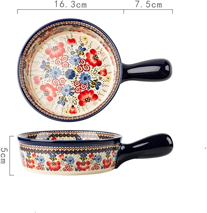 Vintage Flowers Style Ceramic Bakeware Casserole Dish Baking Pan Lasagna Pans Baking Dish with Handles for Oven/Cooking/Kitchen-1 PCS-Red Flowers-20 OZ - Image 2