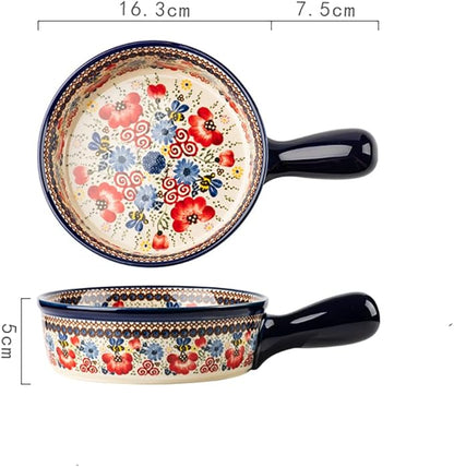 Vintage Flowers Style Ceramic Bakeware Casserole Dish Baking Pan Lasagna Pans Baking Dish with Handles for Oven/Cooking/Kitchen-1 PCS-Red Flowers-20 OZ - Image 2