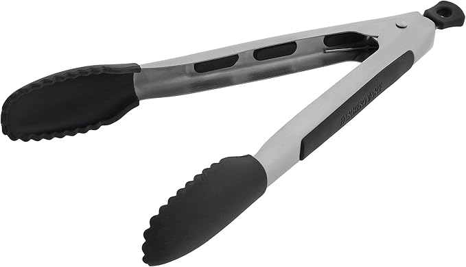 Farberware Silicone-Tipped Locking Kitchen Tongs – Heat Resistant, Nonstick Safe, Ergonomic Handle, Scalloped Tips, Durable and Dishwasher Safe, 9 Inch by Farberware