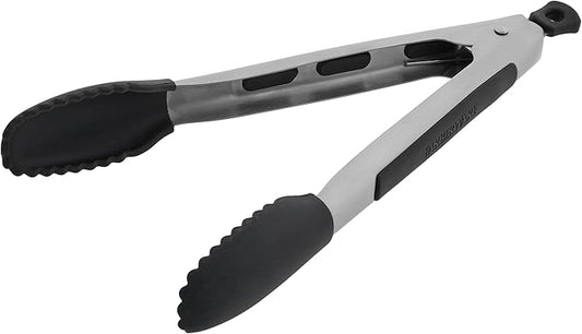 Farberware Silicone-Tipped Locking Kitchen Tongs – Heat Resistant, Nonstick Safe, Ergonomic Handle, Scalloped Tips, Durable and Dishwasher Safe, 9 Inch by Farberware