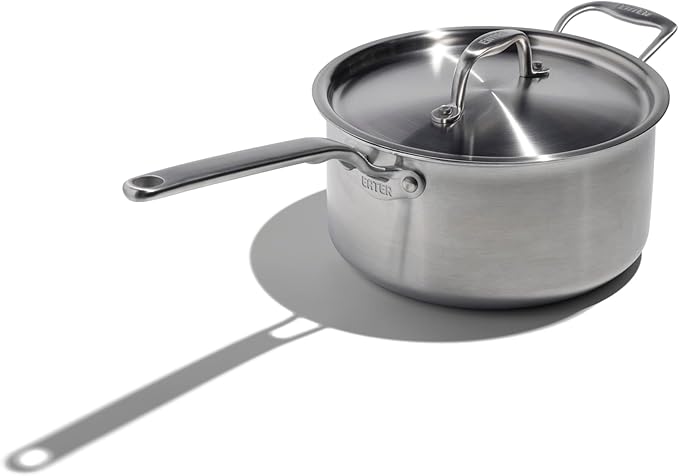 Heritage Steel x Eater 4 Quart Saucepan with Lid | Made in USA | 5-Ply Fully Clad Stainless Steel Pan | Stay Cool Handle Design | Induction Capable & Non-Toxic Cookware